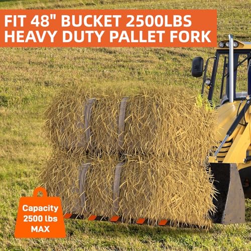 Garvee Clamp on Debris Forks Fit 48" Bucket, 2500 LBS Capacity Heavy Duty 5 Fork Tines Clamp-on Pallet Forks Tractor Bucket Forks for Skid Steer Loader Tractor