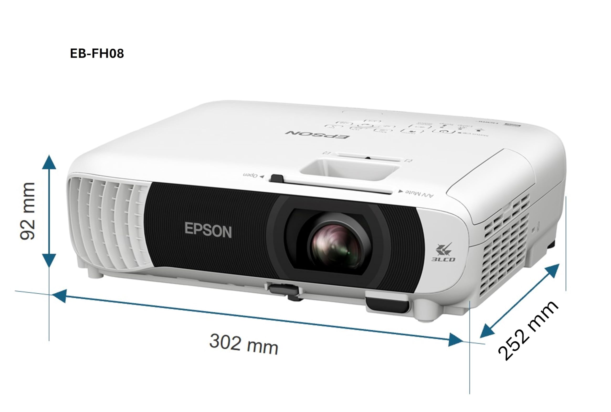 Epson EB-FH08 | Preisgünstiger Full-HD-Projektor | 3LCD | 3.600 Lumen | 322''-Projektionsfläche | Split-Screen | Einfache Einrichtung | 2X HDMI | Heim- und Gaming-Nutzung | Weiß