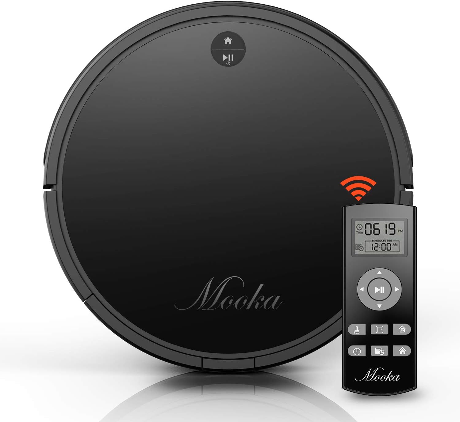 Robot Vacuum Cleaner, Mooka Auto Robotic Vacuum Cleaner with Powerful Suction, Self-Charging, Ultra Quiet, 2600mAH Battery for 2 hours, Suits Wooden/Tiled Floors & Light Carpets (Upgraded)