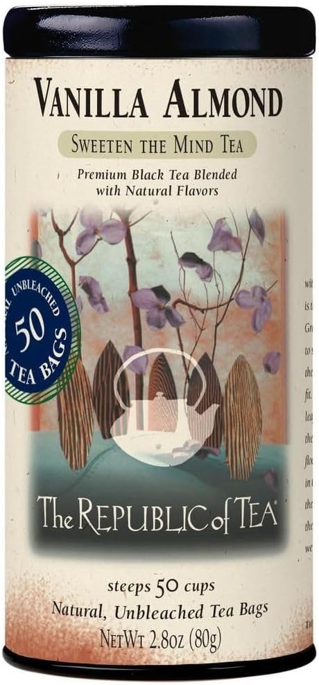 The Republic of Tea - Vanilla Almond Black Tea Tin, 50 Tea Bags, Naturally Caffeinated