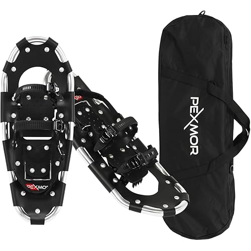 PEXMOR 21''/25''/28''/30'' Lightweight Snowshoes for Men Women Youth Kids, Aluminum Alloy Terrain Snow Shoes with Adjustable Ratchet Bindings & Carrying Bag for Snowshoeing Hiking Climbing