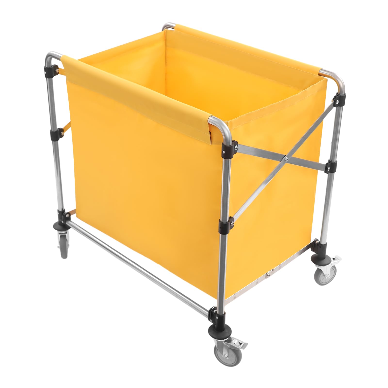Carro de lavandería plegable de acero inoxidable con ruedas, gran volumen 90 x 60 x 88 cm, comercial, con tela Oxford, bolsa para hotel/lavandería/hogar, amarillo