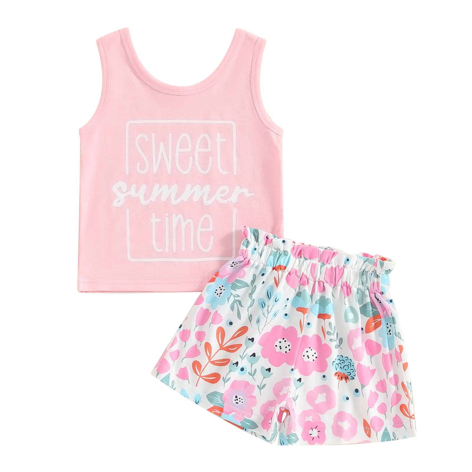 Thorn Tree Toddler Girls Shorts Set Summer Times Sleeveless T-Shirt Watermelon/Floral Shorts Little Girls Clothes (Floral Shorts Set,18-24 Months)
