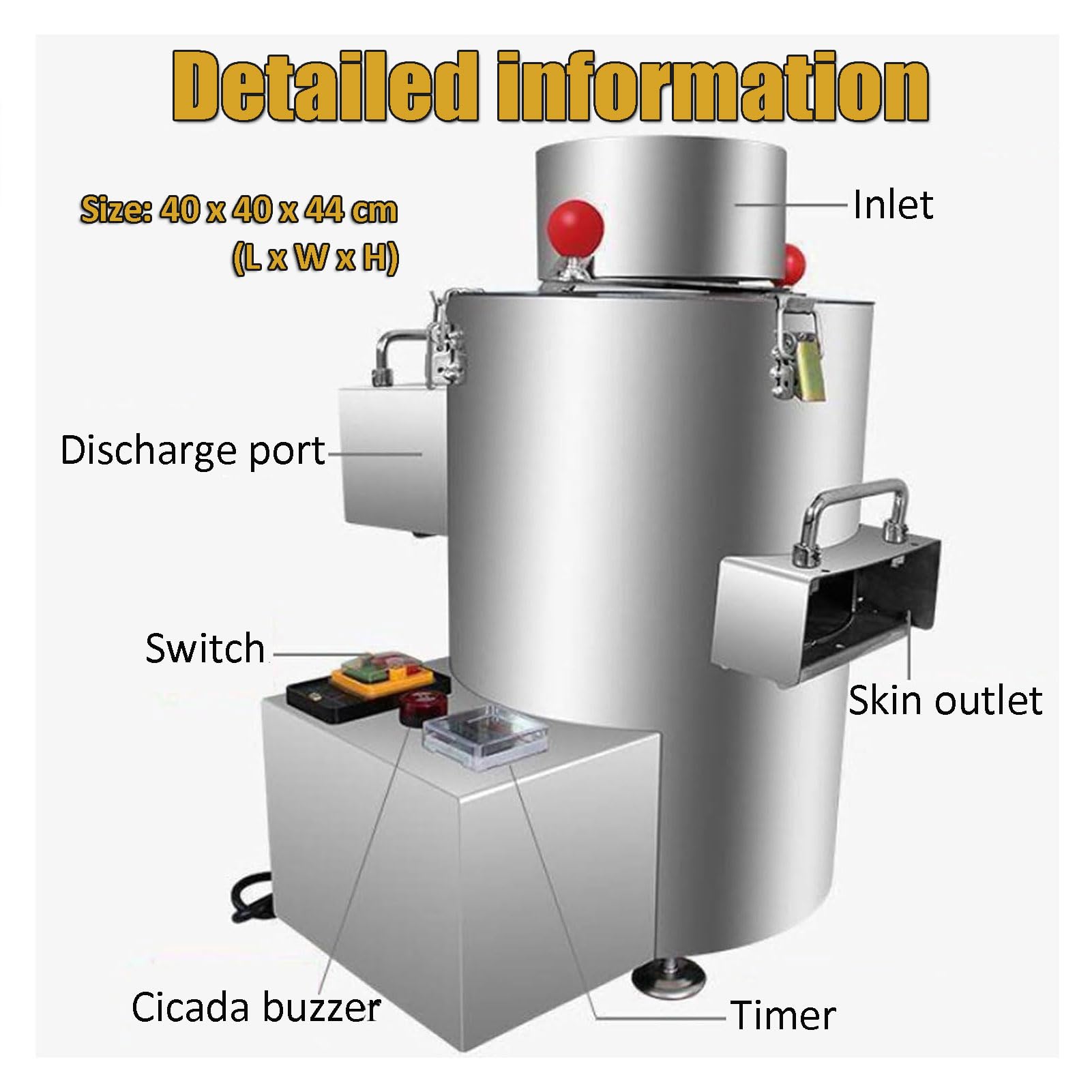 Pelador eléctrico de castañas, 200 kg/h, acero inoxidable, 220 V, 8 cuchillas, diseño compacto con mango para un pelado eficiente de castañas