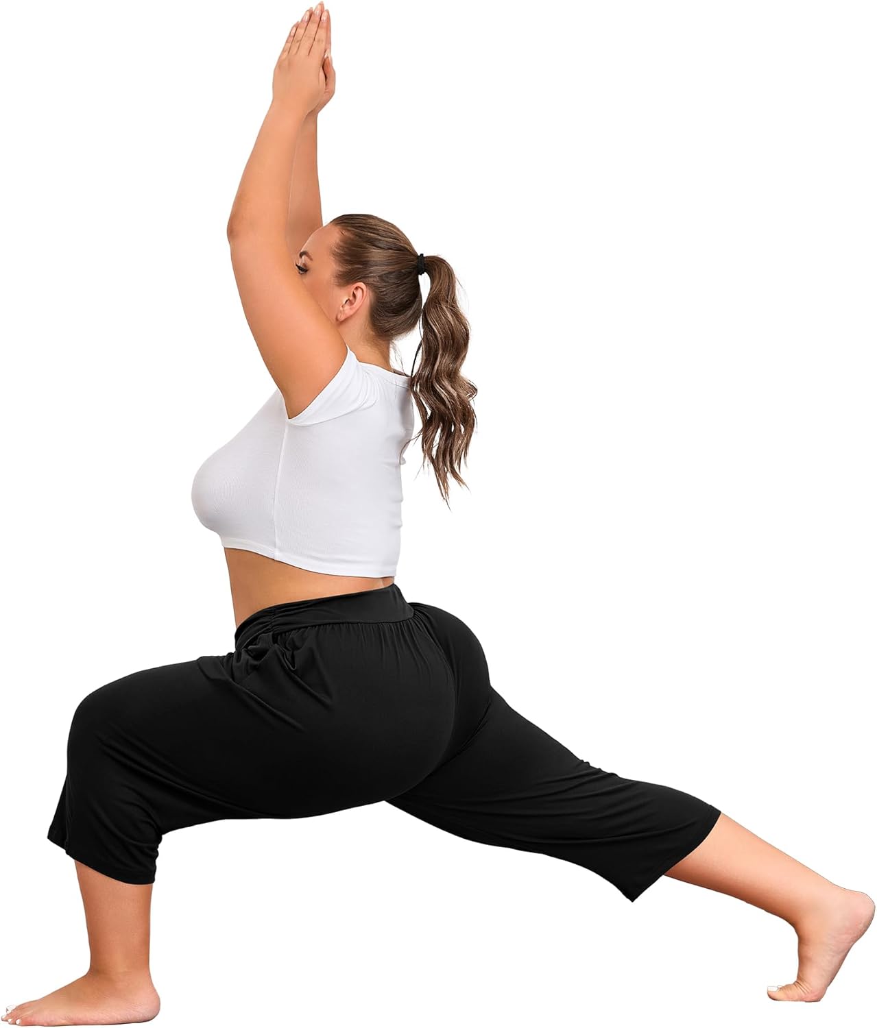 COOTRY Plus Size Capri Pants Summer Loose Yoga Pants Comfy Workout Cropped Pants with Pockets Causal Sweatpants - Image 6