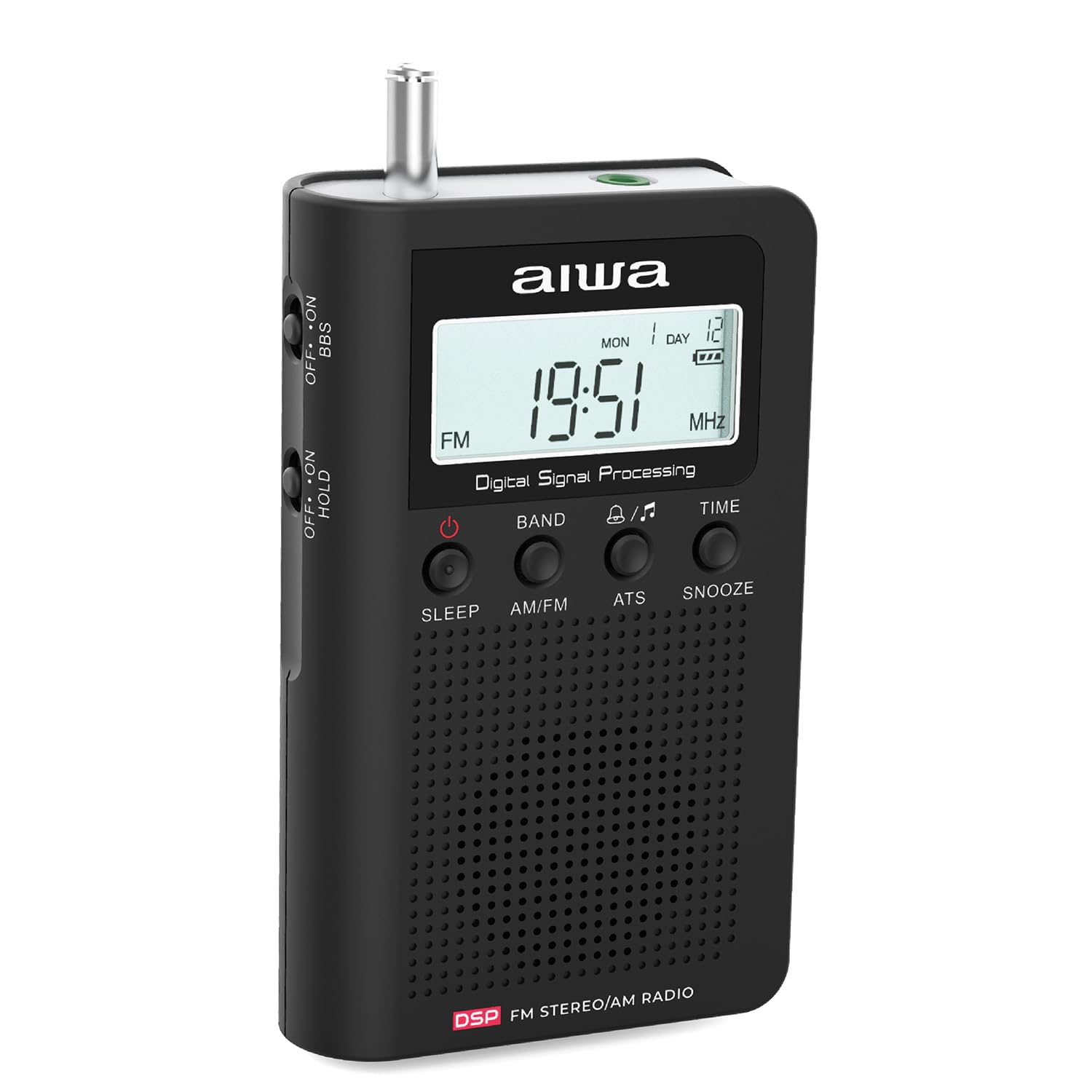 AIWA RSD-45BK Radio Digitale Portatile Am/FM con Altoparlante, Ricerca Automatica ATS, Tecnologia DSP, Display LCD con Orologio e Allarme, Radio tascabile Compatta con Cuffie