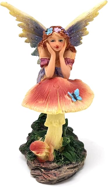 Puckator Sweet Flower Fairy Leaning On Toadstool Magical Home and Garden Ornament (Butterfly & Fairy Toadstool)