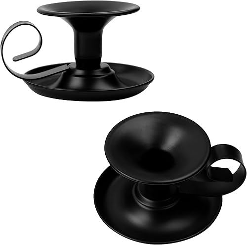 FiveSeasonStuff Juego de 2 portavelas vintage chapados en negro con mango para candelabros de cera cónica