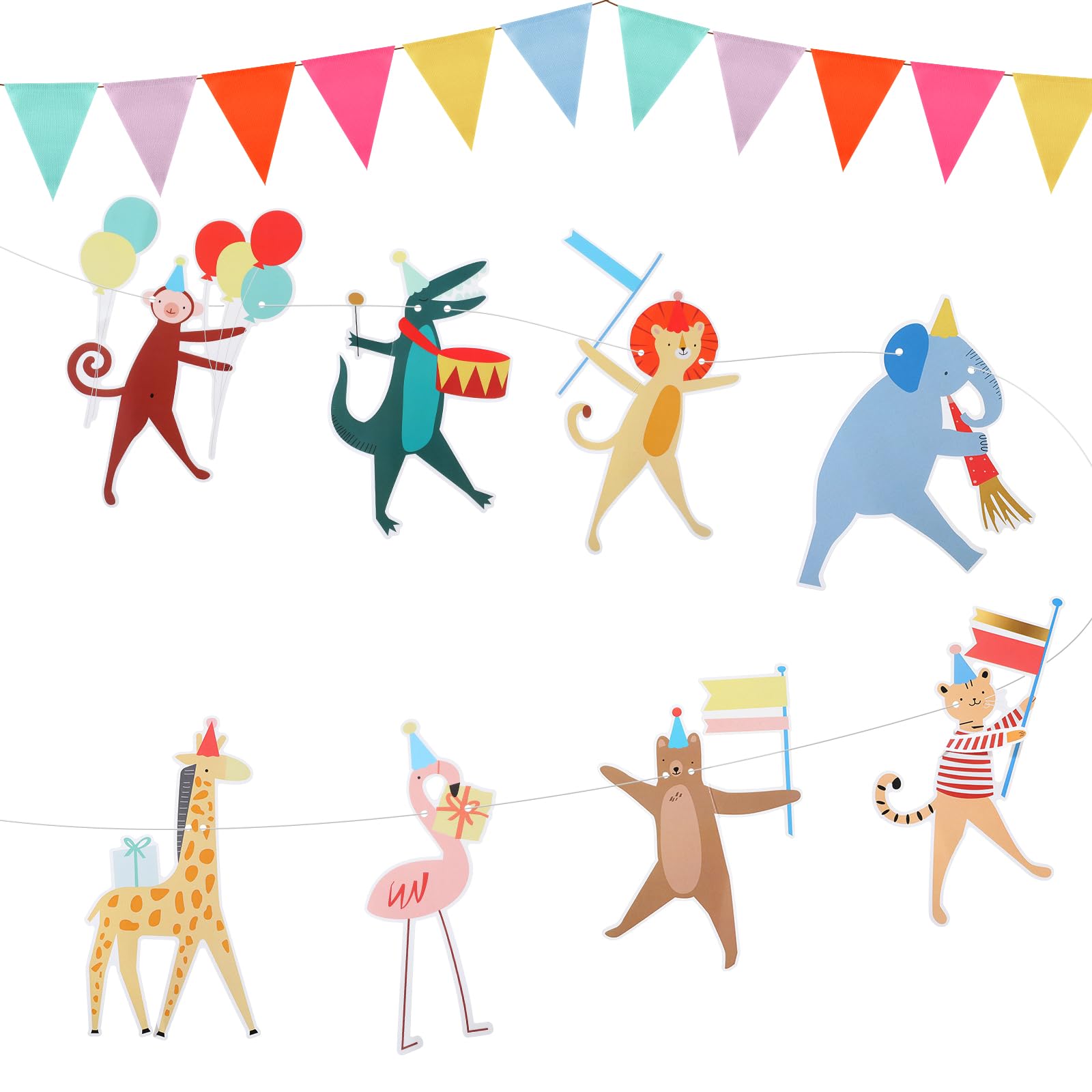 Fullhawl Animal Parade Party Banner with 12 Pcs Colorful Pennant Banner Flag, 10' Strand Including Excess Cord Animal Birthday Party Hanging Garland