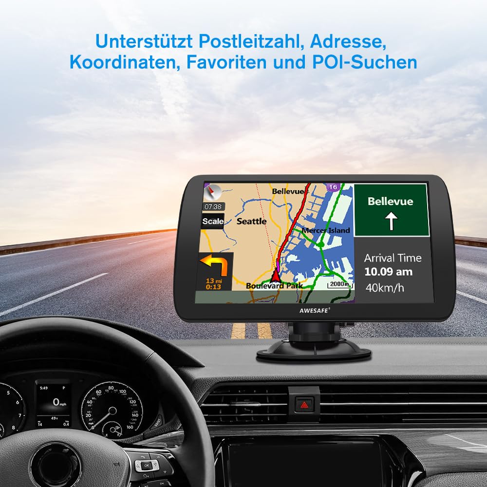 AWESAFE LKW Navi 9 Zoll Navigationsgerät mit Bluetooth 2023 GPS Navigation unterstützt lebenslang Kartenupdate