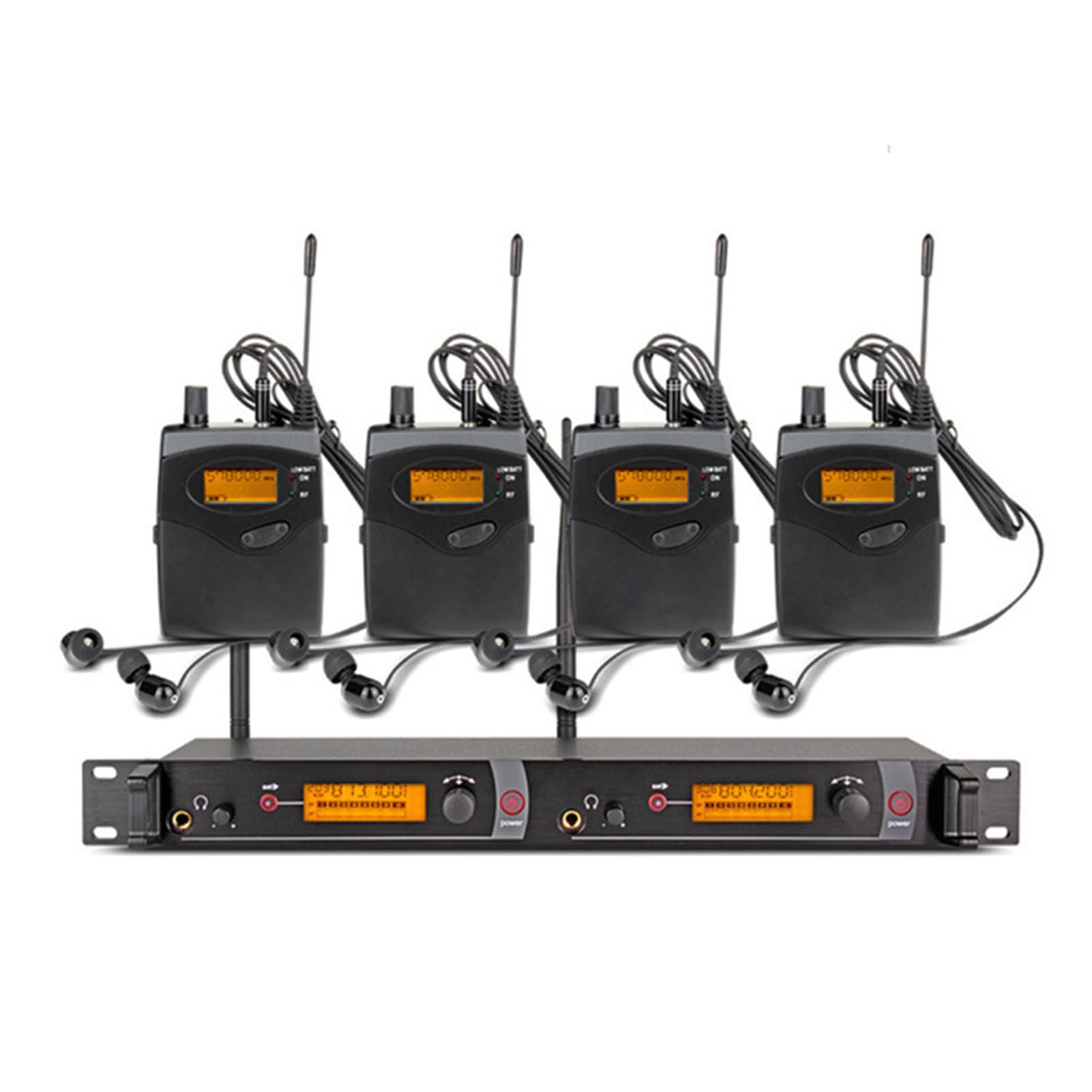 Sistema de Monitor de Oído Inalámbrico UHF de Dos Canales, 4 Petacas con Transmisor, para Escenario, Banda, Estudio de Grabación, Músicos, Monitoreo, 550MHz‑580Mhz