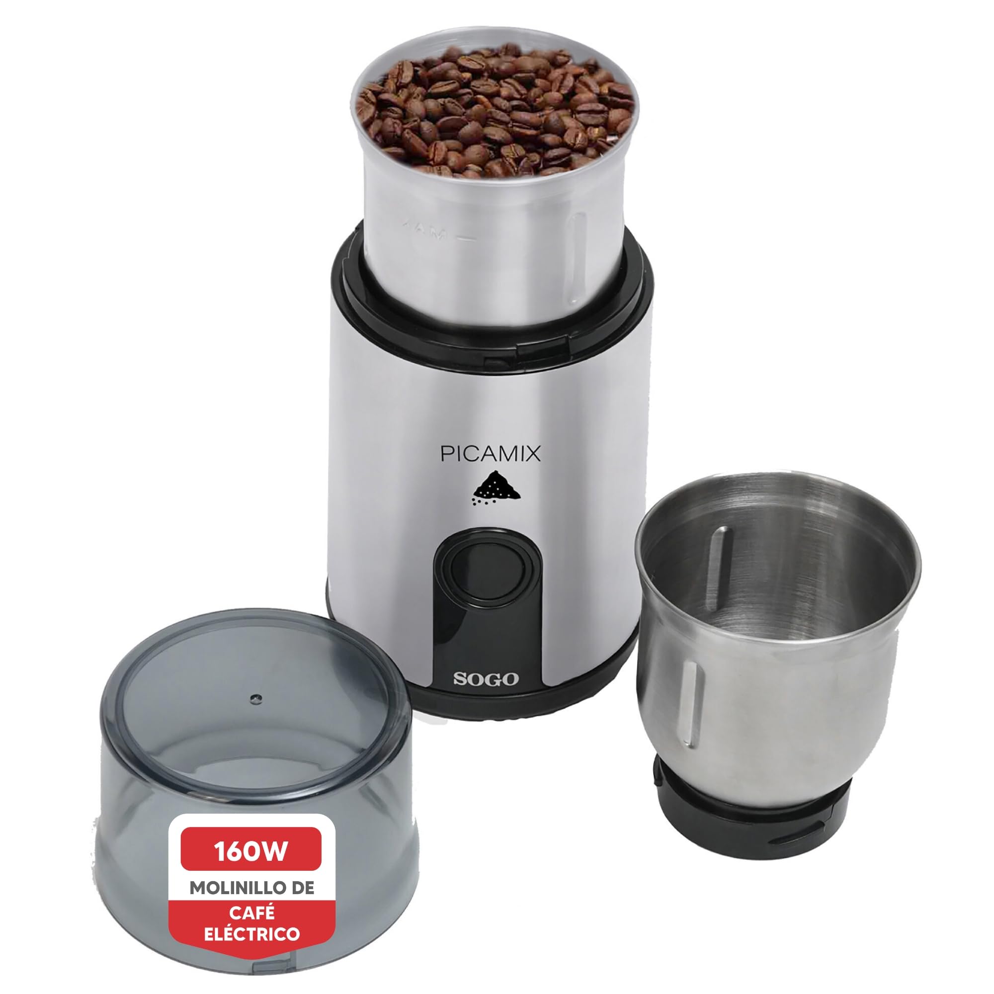 SOGO Molinillo Café Eléctrico 160W Motor Potente Tritura Café Y Especias - Molinillo De Café Con 4 Cuchillas Acero Inoxidable - Coffee Grinder Compacto Con Seguridad Y Recoge Cable