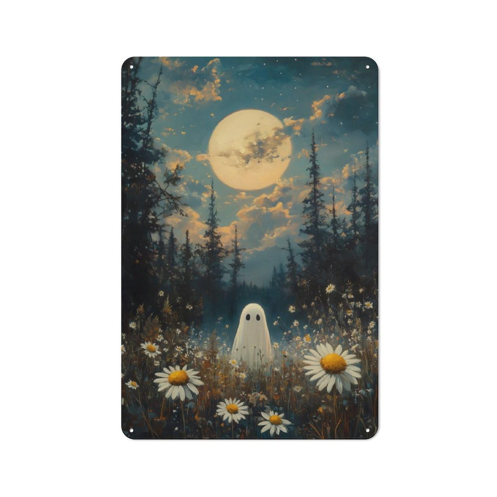 Junmoney Ghost In Moonlight Forest Vintage Tin Sign 30X20cm For Pub Or Café, For Everyday Room Decor With A Vintage Look