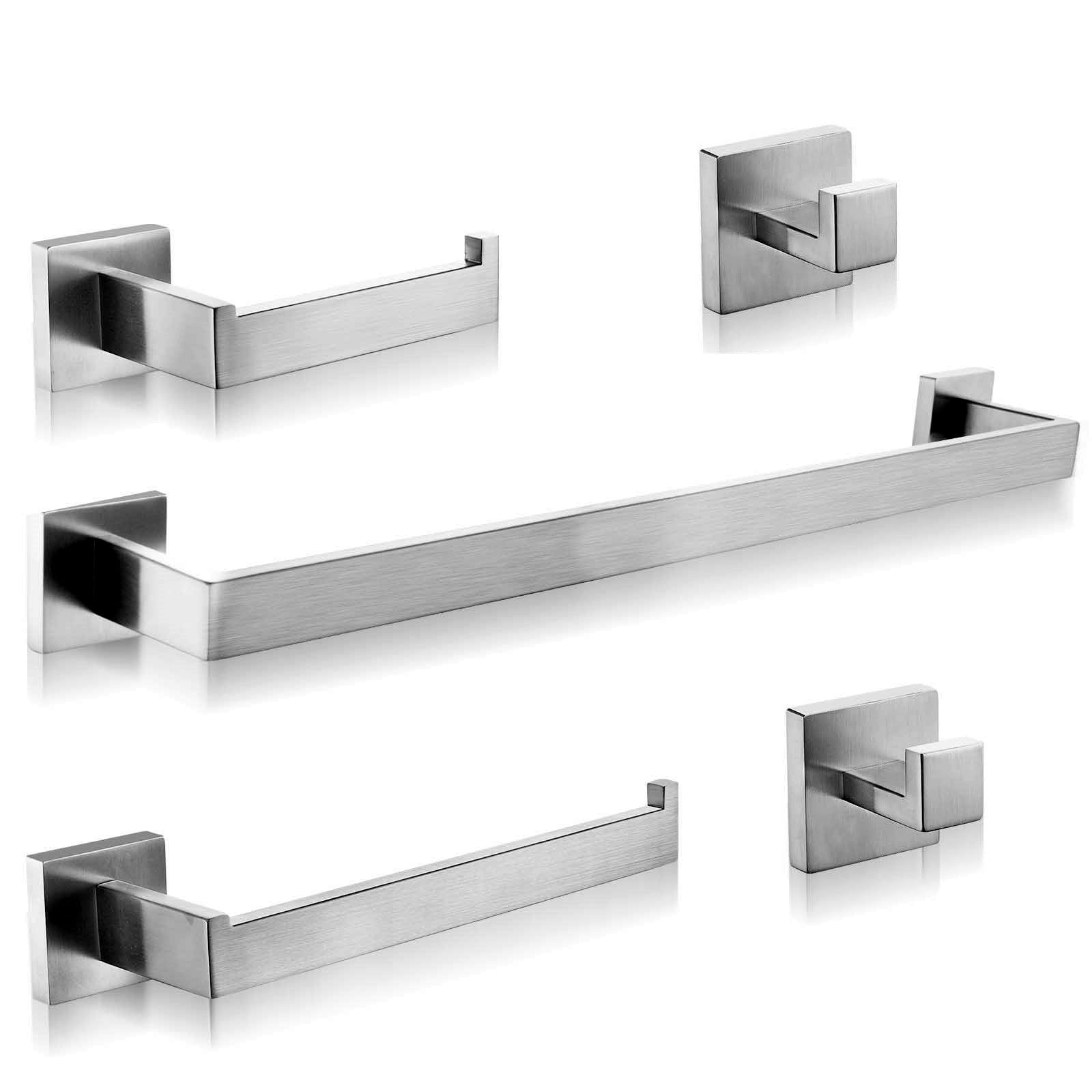 Juego de 5 accesorios de baño de níquel cepillado de 16 pulgadas, juego de accesorios de baño de acero inoxidable montado en la pared, incluye barra de toalla con soporte para papel higiénico,