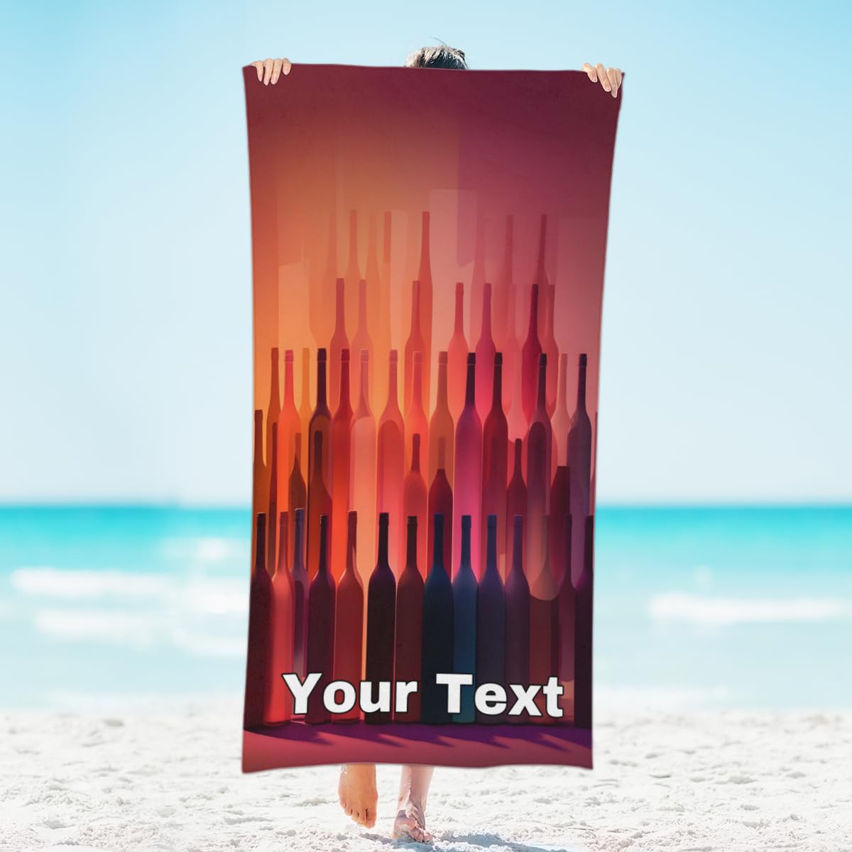 Herdesigns Colorful Wine Bottle Personalized Beach Towel with Name Custom Microfiber Oversized Bath Swim Pool Yoga Gym Towel Blanket Quick Fast Dry,