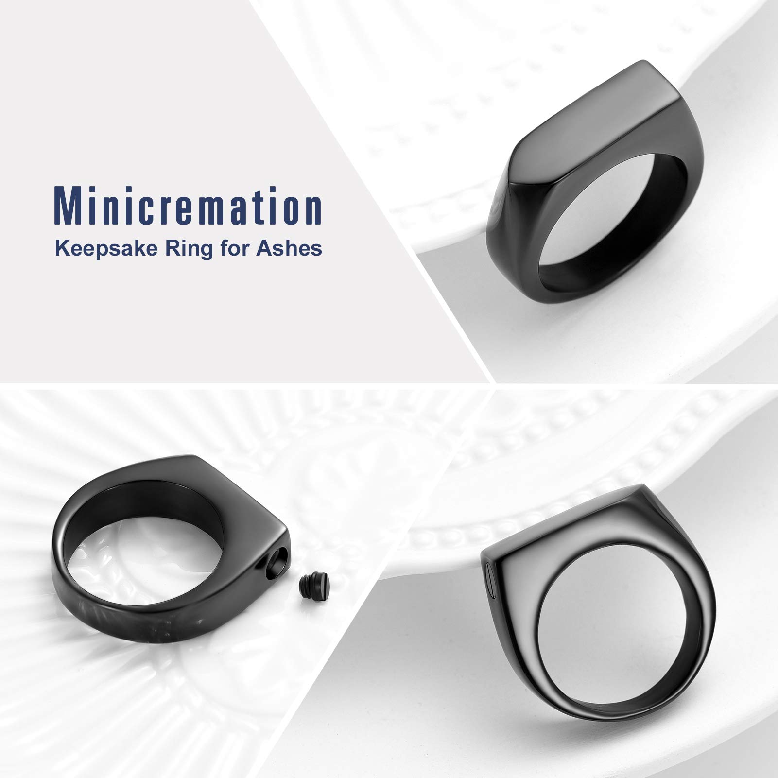 Cremation Jewelry for Ashes Geometry Simple Style Memorial Urn Ring Ashes Holder with Fill Kit Keepsake Cremation Ring for Men(Black 7)