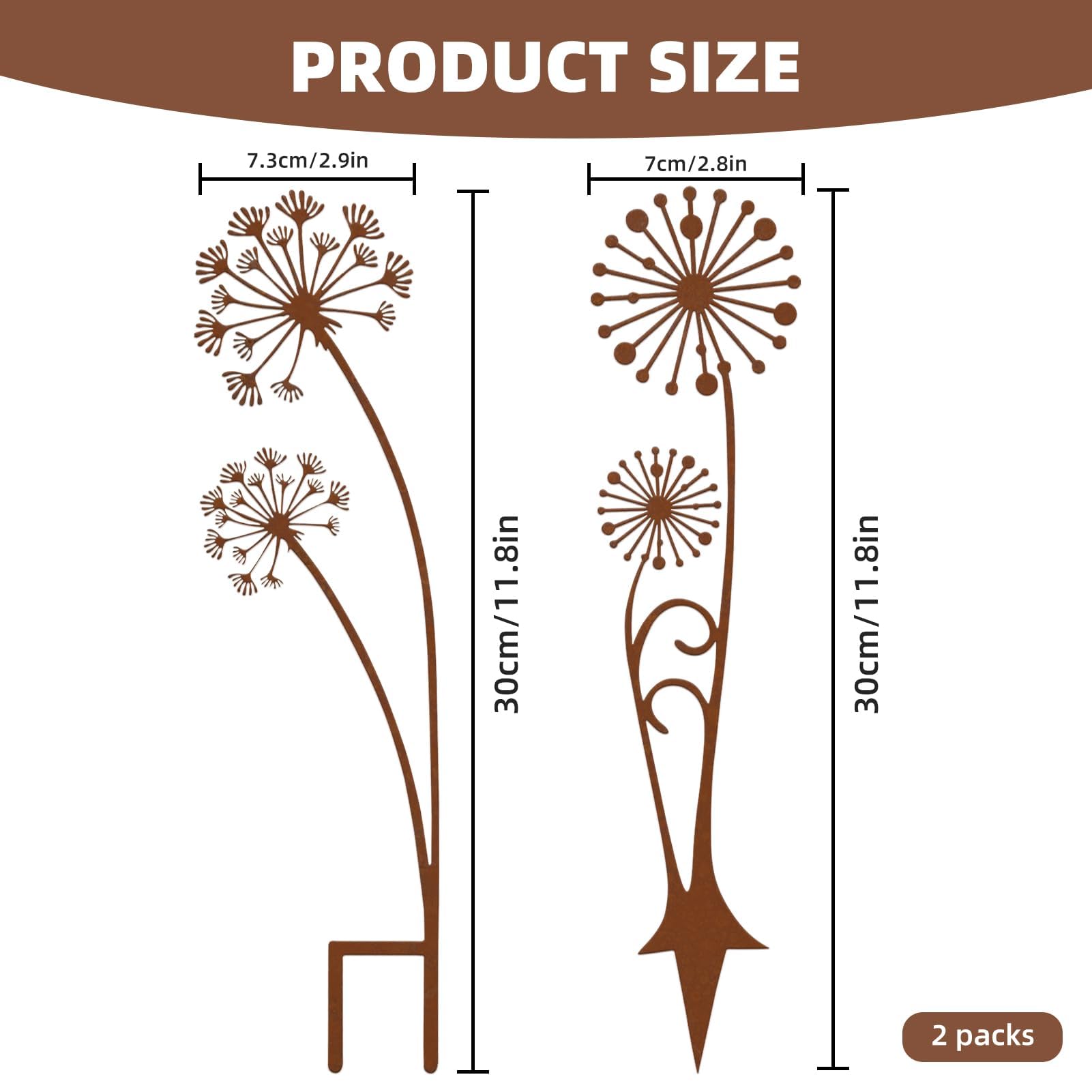 Crunier Rost Gartenstecker Metall Set, Gartenstecker Pusteblume Deko, Frühlings Blumenstecker, Gartendeko Für Draußen Wetterfest zur Dekoration von Gärten, Terrassen, Höfen, Parks, Ästen - 2