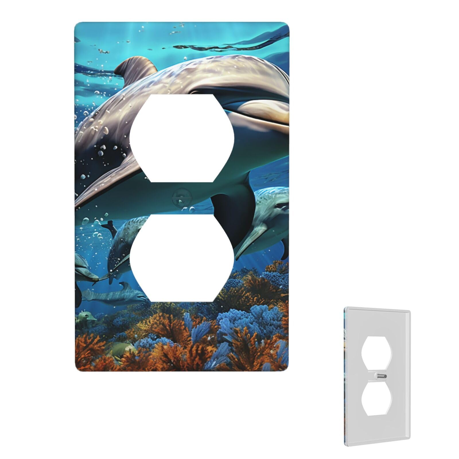 1-Gang Decorator Wall Plate Dolphins Light Switch Cover Single Gang Receptacle Wall Plate Standard Size 4.5" x 2.76" Wallplate Unbreakable Polycarbonate Outlet Faceplates Cover