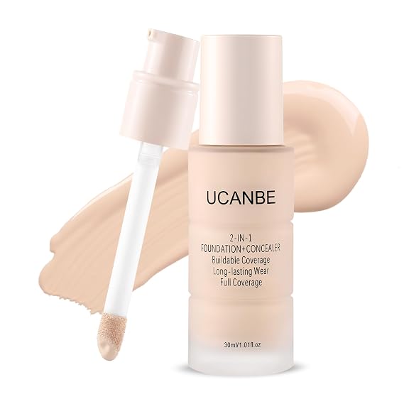UCANBE 2-IN-1 Foundation + Concealer, Full Coverage Long-Lasting Matte Makeup For Normal, Combination And Oily Skin, Buildable Waterproof Formula With Hyaluronic Acid 03 Soft Beige