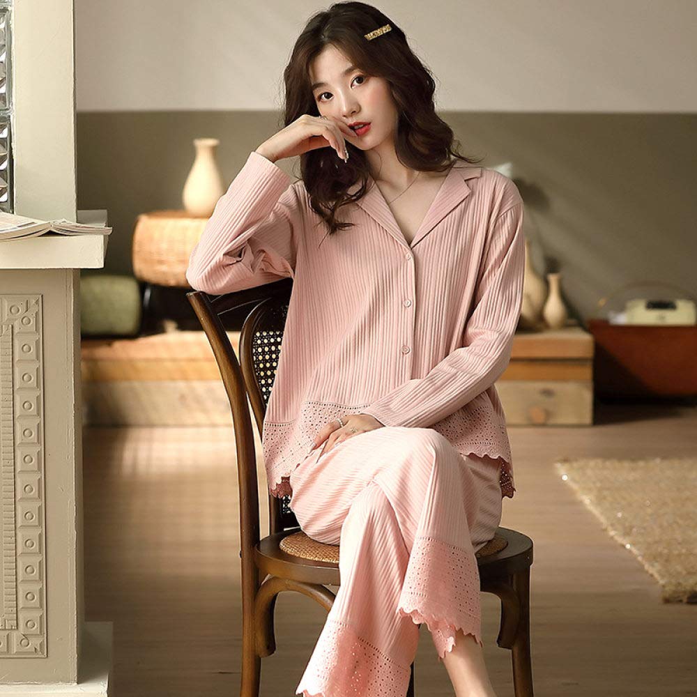 Manga Larga Pijama De Mujer De Dos Piezas,Conjunto De Pijama De Manga Larga para Mujer, Cuello Clásico con Muesca, Algodón Suave Y Cómodo, Rosa Polvorienta, Ropa De Salón, Pijama De Otoño Invie