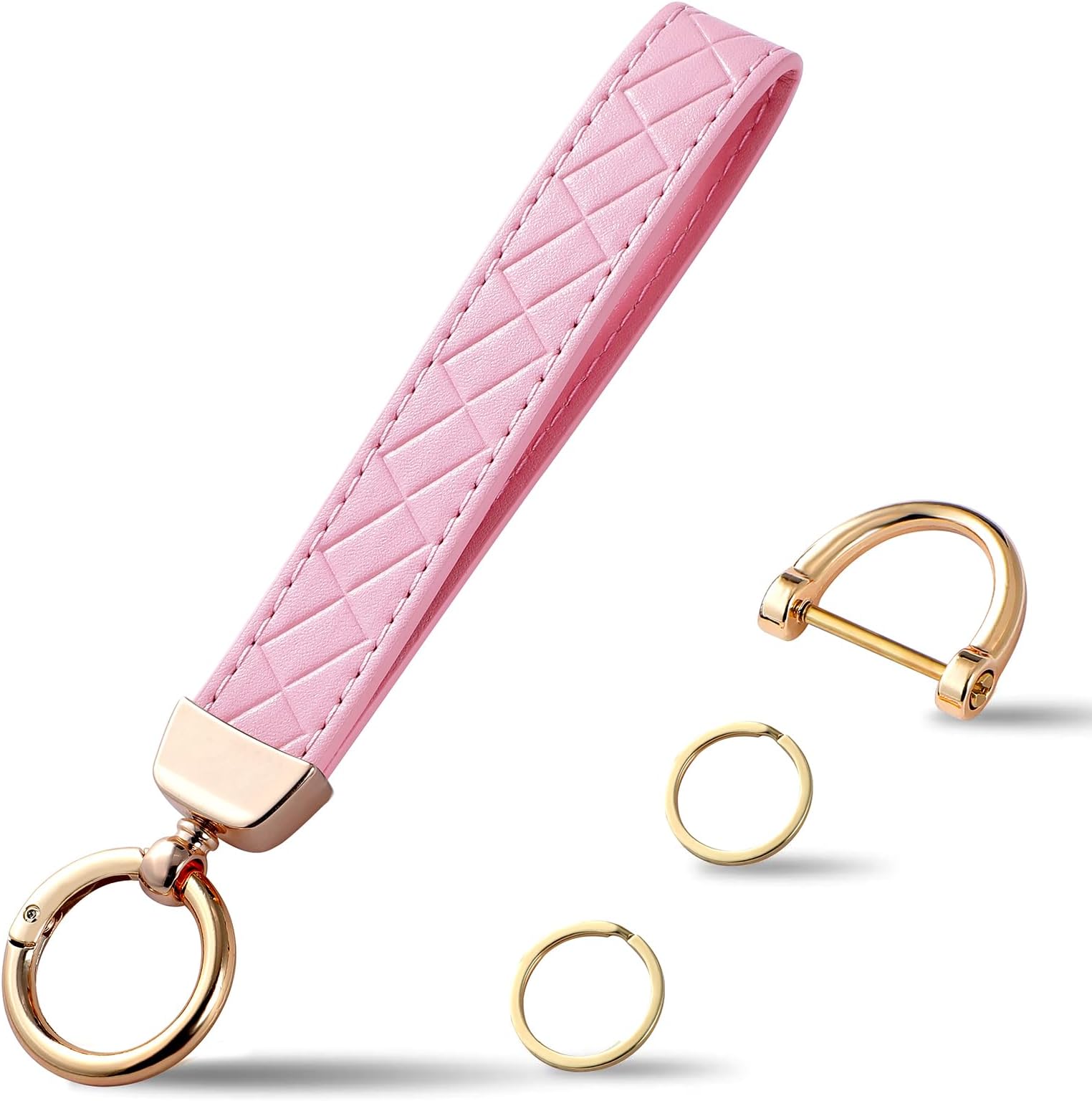 WeixiltcLeather Wristlet Keychain, Car Key Chain Holder with 2 Key Ring and Anti-Lost D Ring, Key Fob Wristband for Women