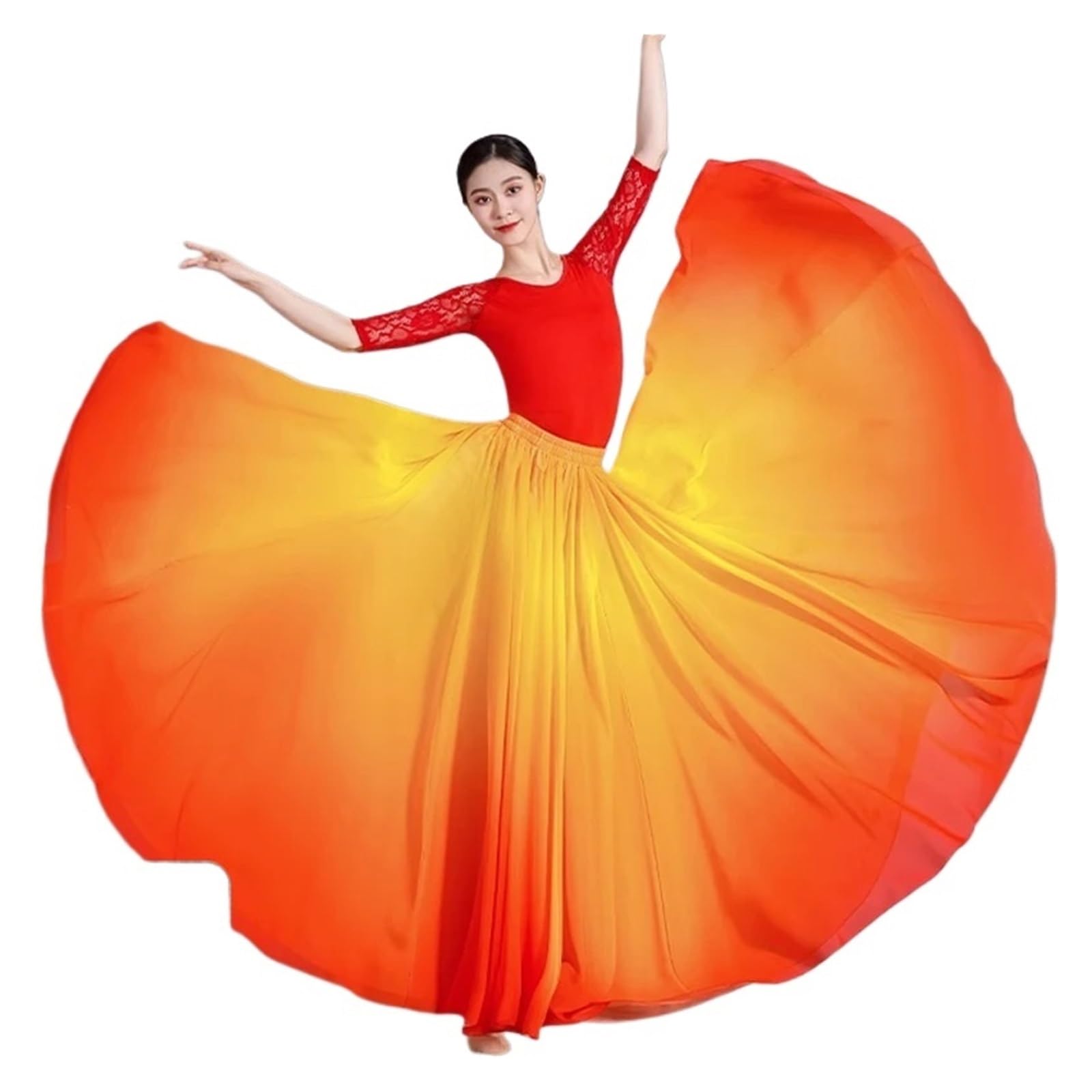 Big Swing Skirt Flowing Long Gradient Belly Dance Skirt For Women 720 Degree Classical Performance Costume(Color 9,95cm)