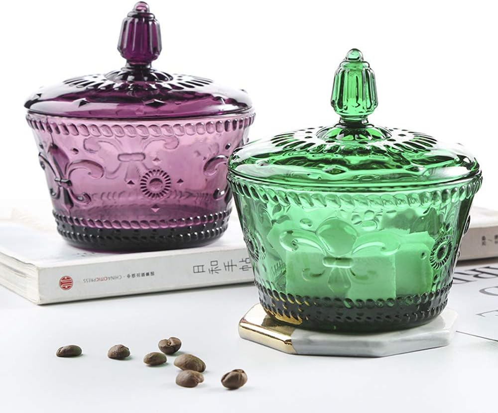 European Retro Nostalgic Three-Dimensional Relief Color Glass Jar Candy Jar Seasoning Jar With Lid - Image 2