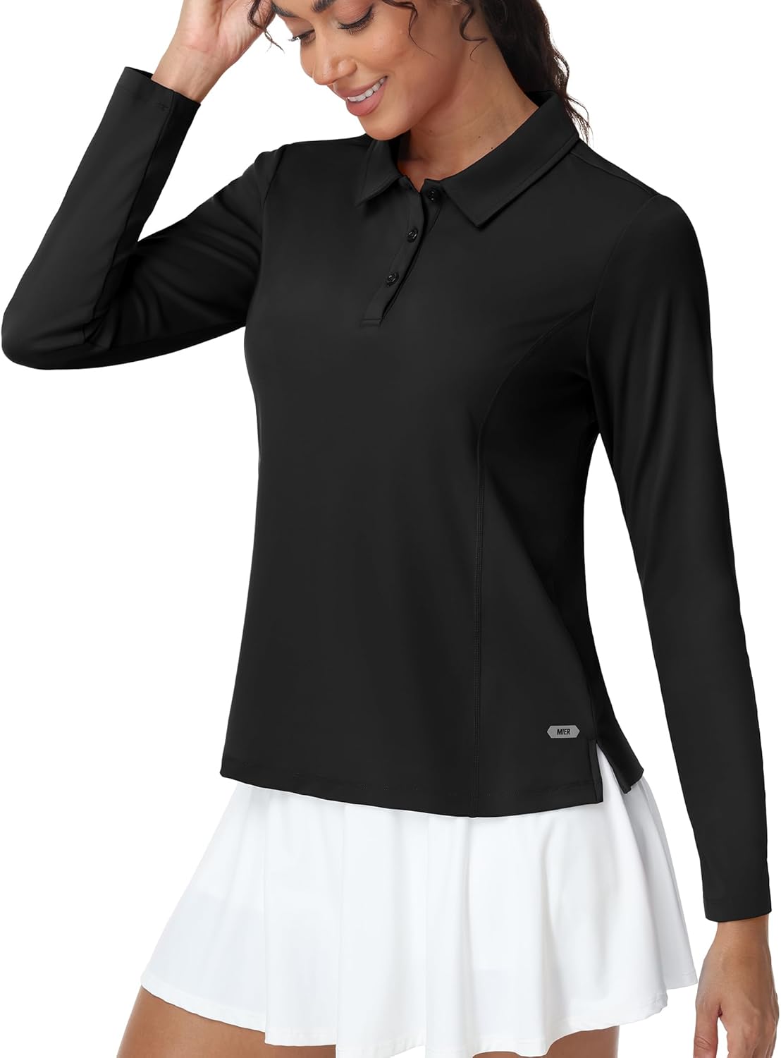 MIER Long Sleeve Polo Shirts for Women Quick Dry Collared Golf Tops for Athletic Tennis Work, Inherent UPF 50+ Sun Protection
