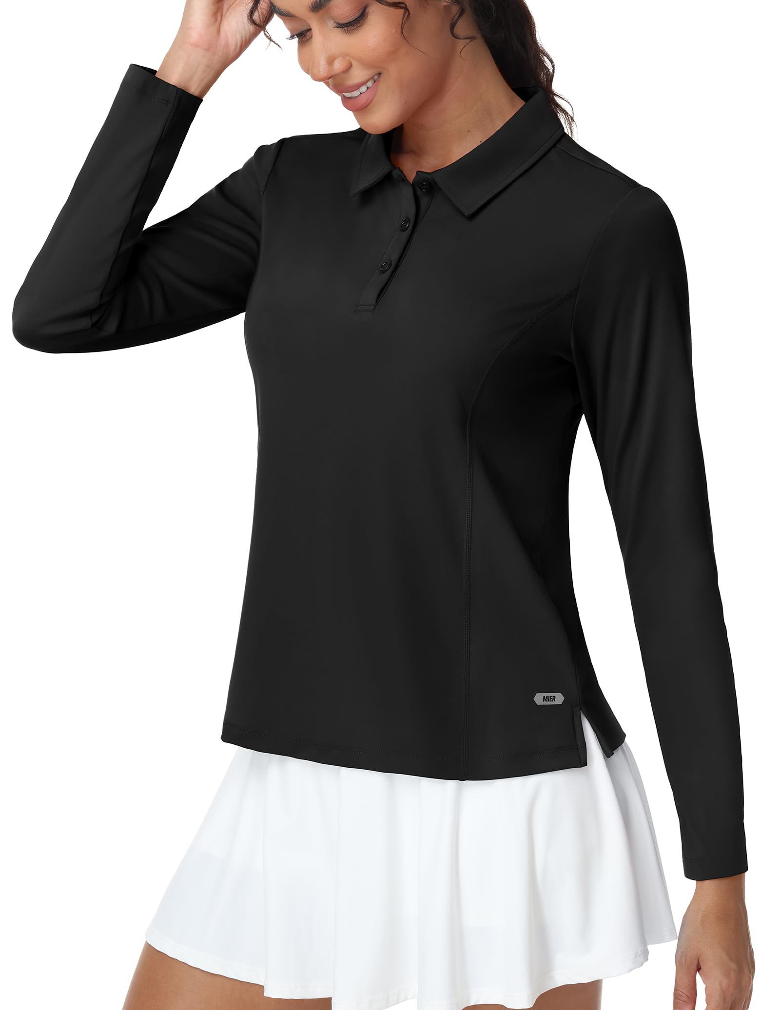 MIER Long Sleeve Polo Shirts for Women Quick Dry Collared Golf Tops for Athletic Tennis Work Inherent UPF