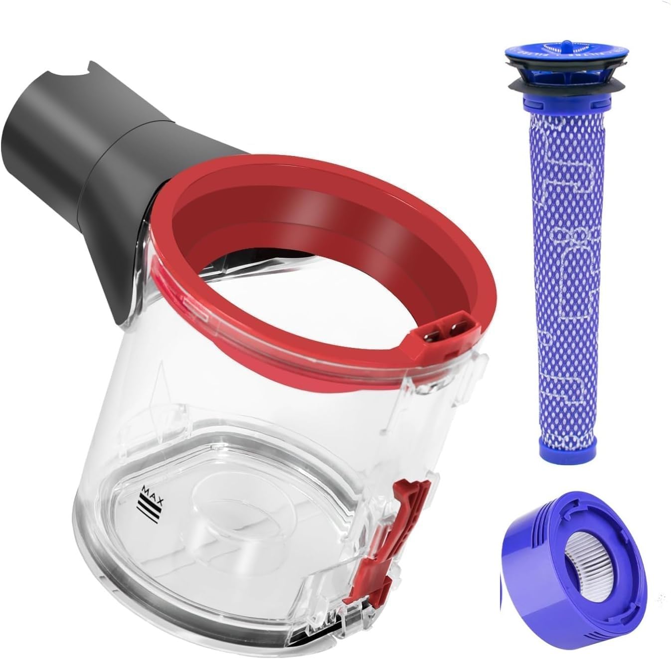 Upgraded Dust Bin Compatible with Dyson V7 V8 SV10 SV11 Vacuum Cleaner Canister, Dust Container Replacement for Dyson V7 V8 Bin Part No.967699-01(1 Pre HEPA Filter + 1 Post HEPA Filter)
