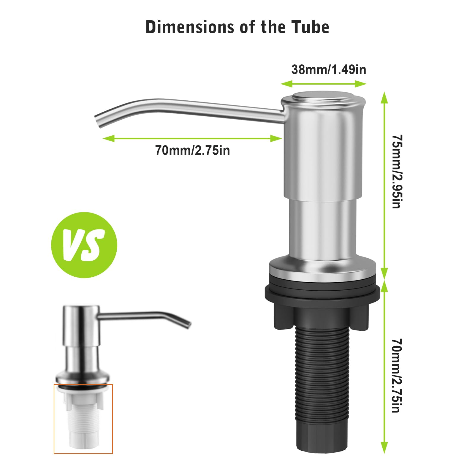 Dispensador de jabón para fregadero de cocina, dispensador de jabón para fregadero con base de cabezal de bomba ancha, kit de tubo de extensión de 47 pulgadas, boquilla más larga y vástago de eje