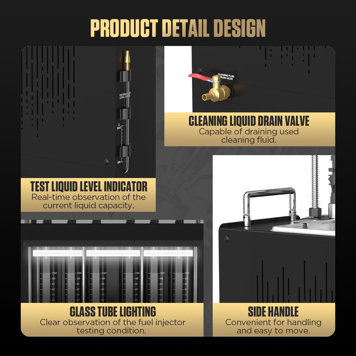 AUTOOL Fuel Injector Cleaner Tester Machine, 50°C Ultrasonic Fuel Injection Cleaner with Heating Function 6 Cylinder for GDI, EFI, FSI, 12V/70V/120V Options, Digital Display, 10 Test Modes