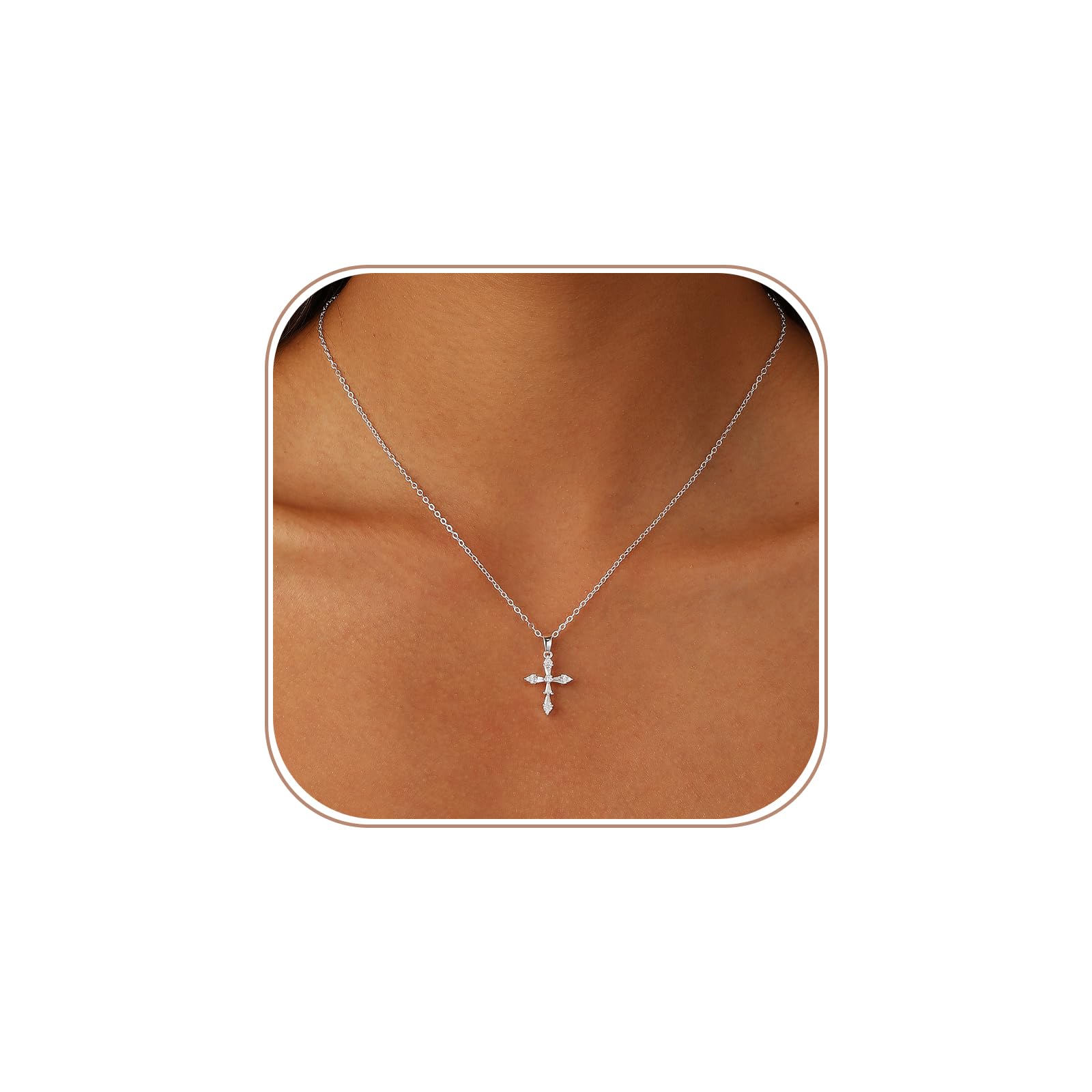VIROMY Kreuz Kette Damen 14K Gold/Silber plattiert Multi-Layered Kreuz Anhänger Halskette Elegante Damen christlichen Schmuck Mode Schmuck Geschenke für Frauen