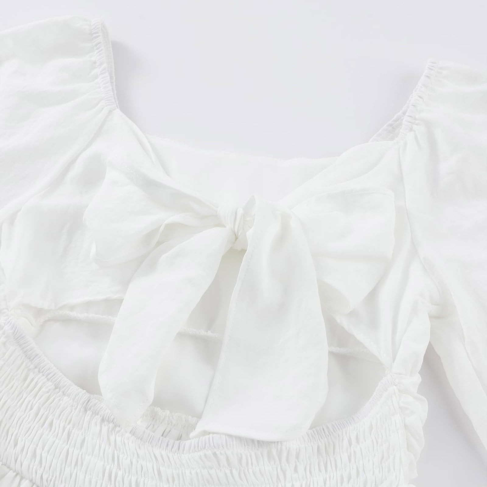 Vestido para niñas, cuello cuadrado, manga larga, acampanado, para verano, casual, cintura alta, plisado, con volantes, playa, vacaciones, boda