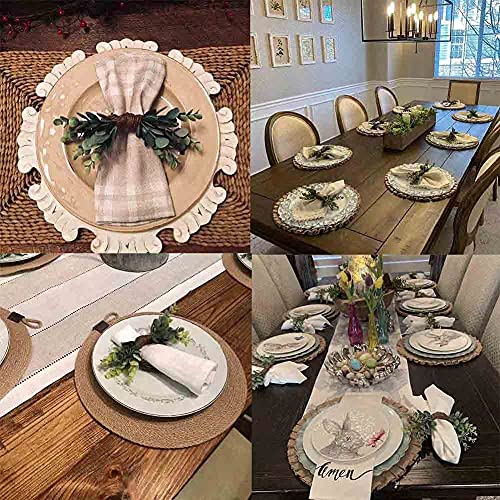 Luckyshe Napkin Rings Rustic Farmhouse Home Decor Boxwood Faux Greenery Mini-Wreaths Napkin Holders Garland Decorative,Set Of 12 #TOP6