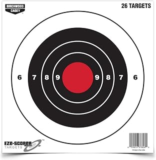 BIRCHWOOD CASEY 8" Eze-Scorer Bull's-Eye Practice Shoot-Up Brilliant White Paper Targets for Indoor and Outdoor Use, 26 Targets