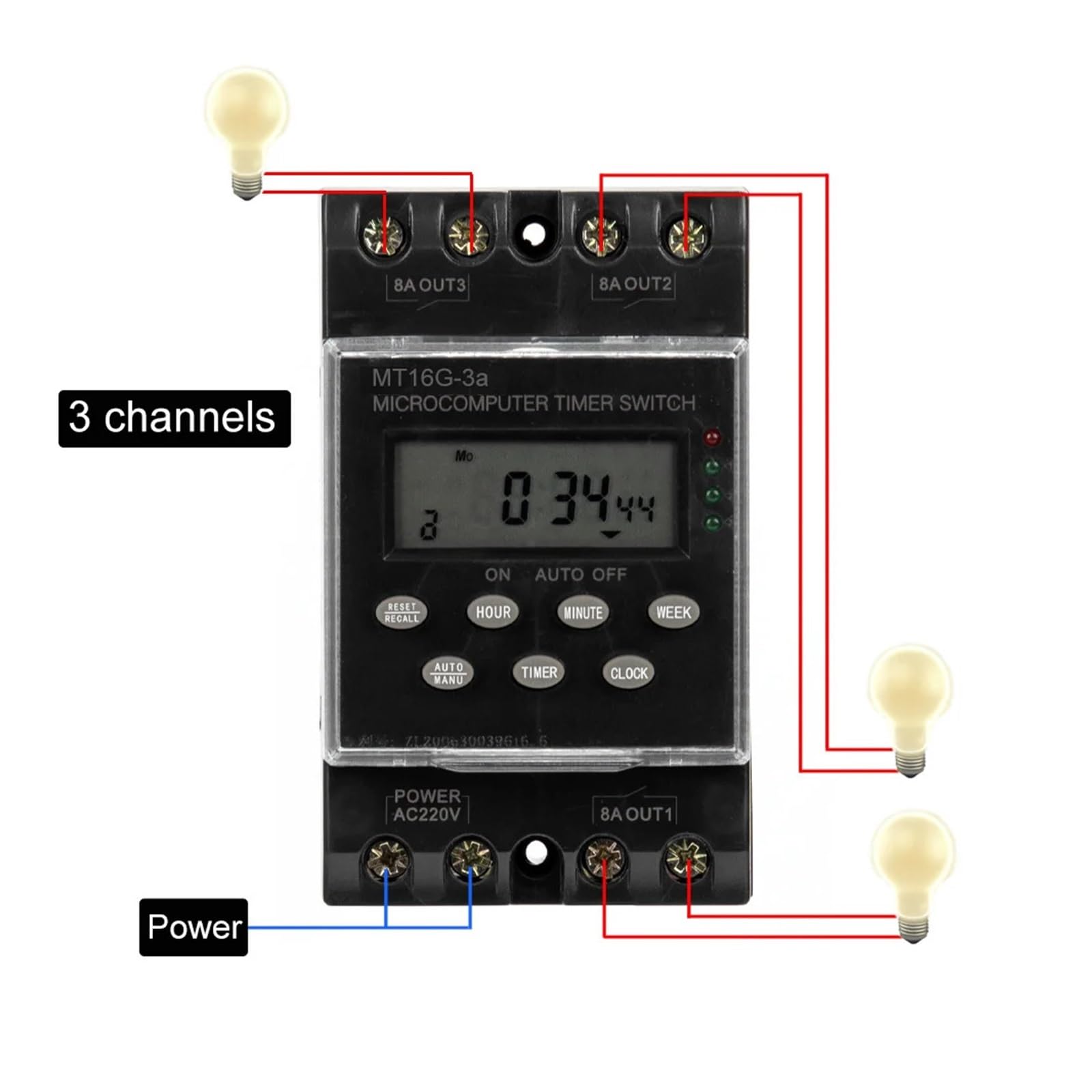 DEBLAN Interruptor de Tiempo electrónico programable AC 220V 25A 1 Minuto a 168 Horas 3 Canales Temporizador automático Digital Montaje en Riel DIN