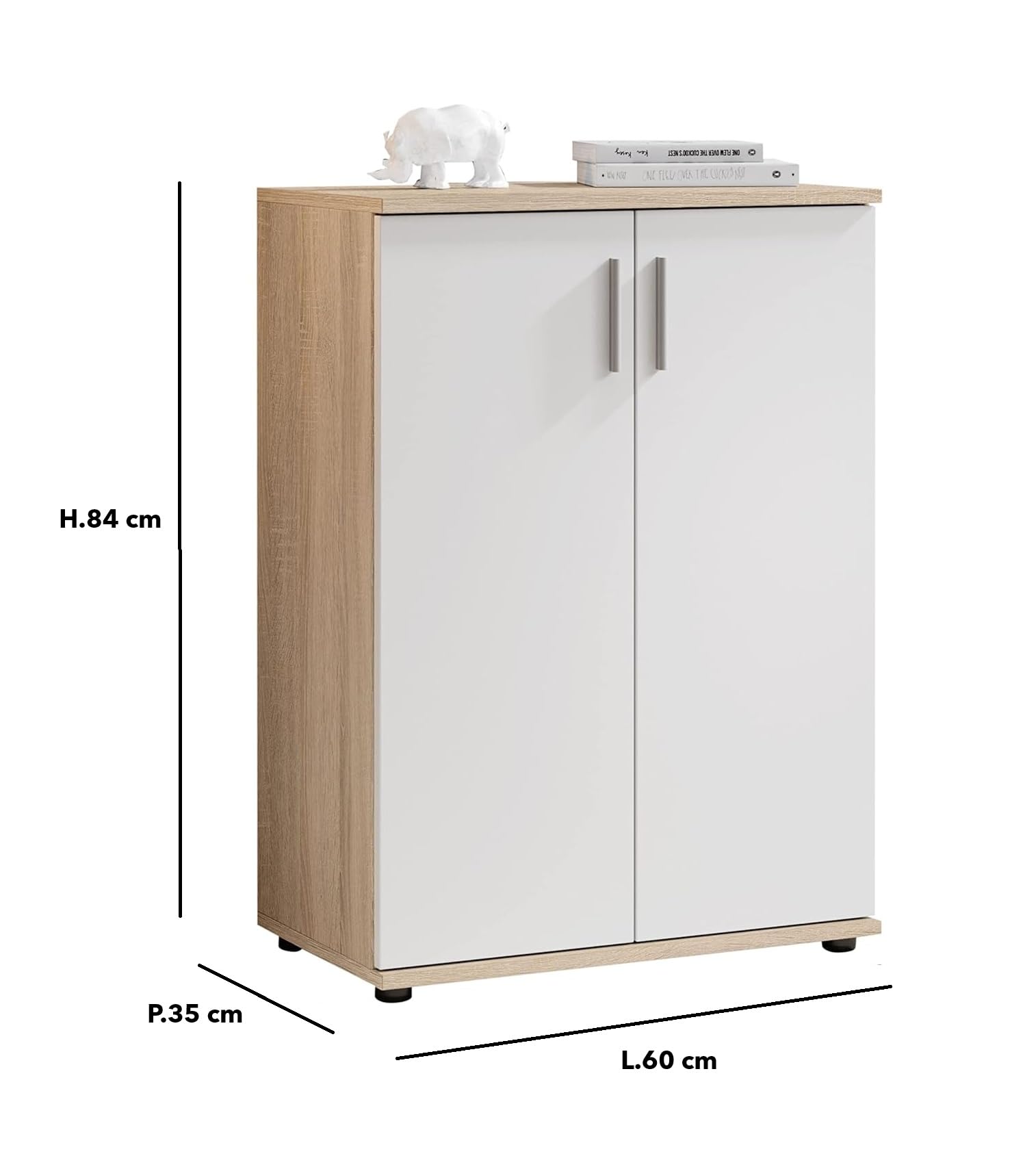 Mobile Multiuso Rovere Bianco 2 Ante con Ripiano 60x35x84 cm | Armadietto in legno, 2 ante, ripiano interno, struttura compatta salvaspazio, per sala corridoio ingresso