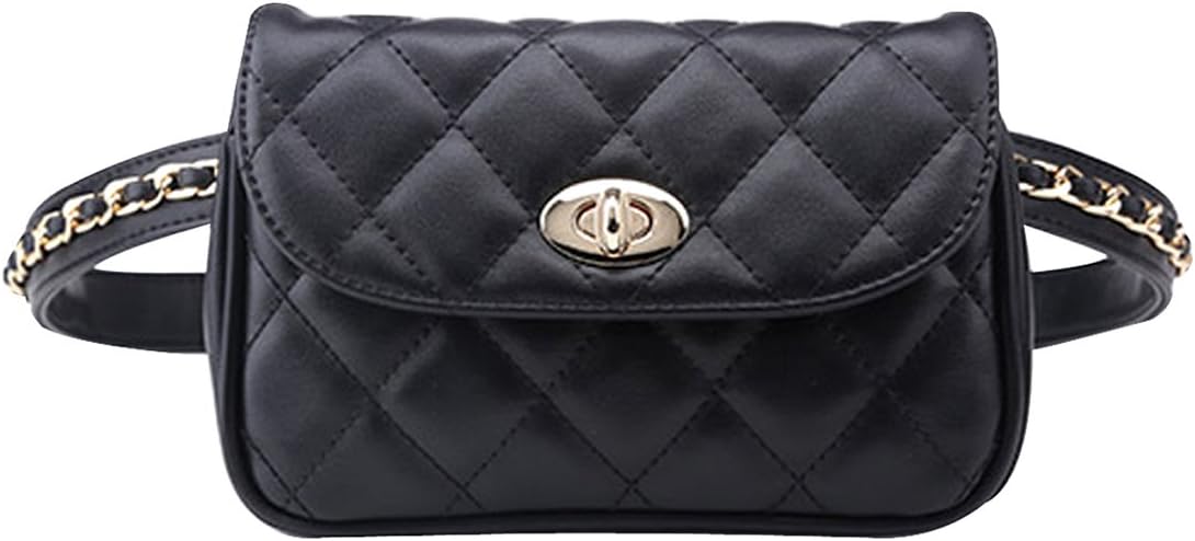 Goodbag Boutique Fashion Women Waist Bag Faux Leather Embroider Lattice Pattern Mini Fanny Pack