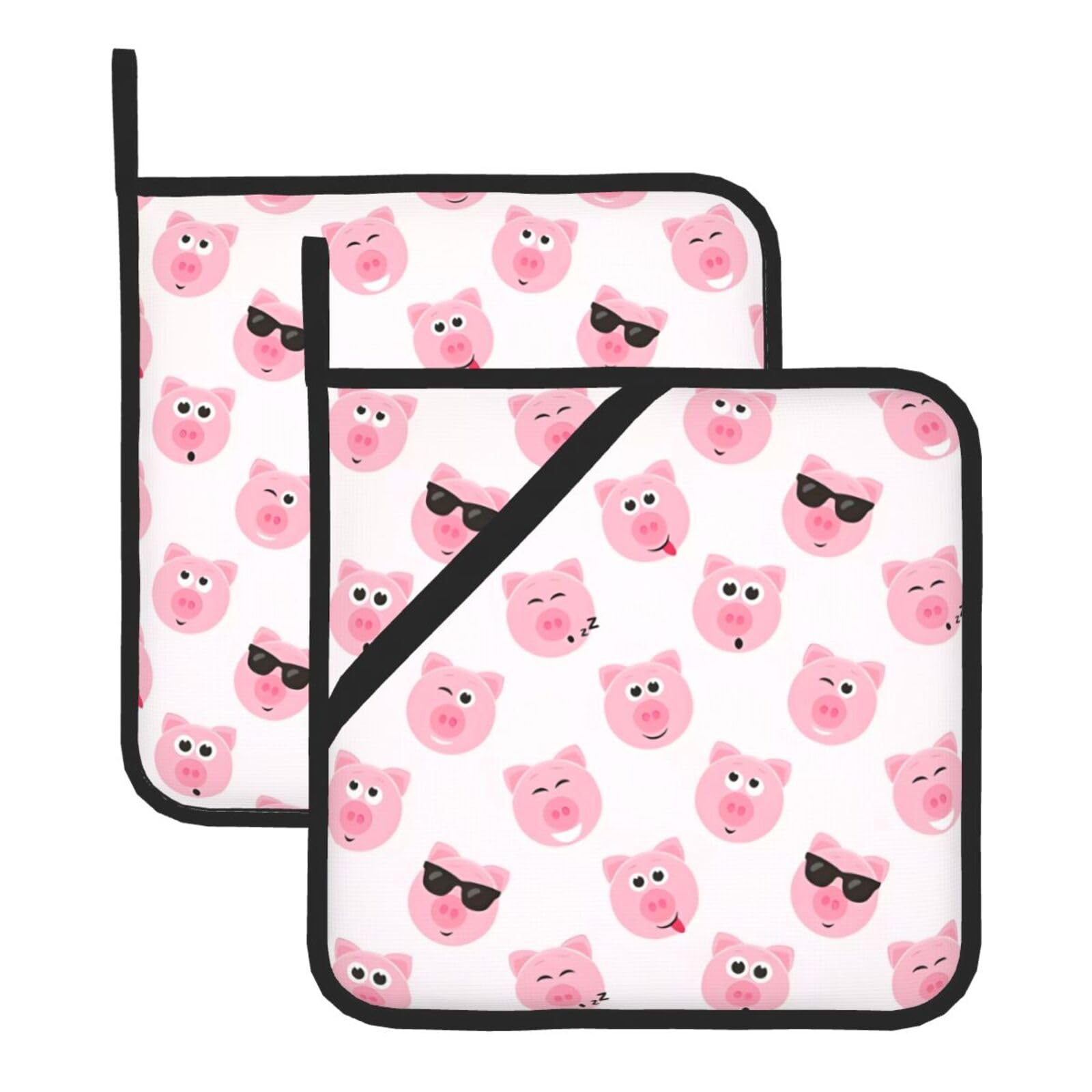 HJFCZH Funny Pink Pig Face Prints Square Hot Pads for Kitchen Counter - Waterproof Pot Holders, Durable Heat Resistant Throw Layers for Serving, Oven & BBQ - 2 Pack