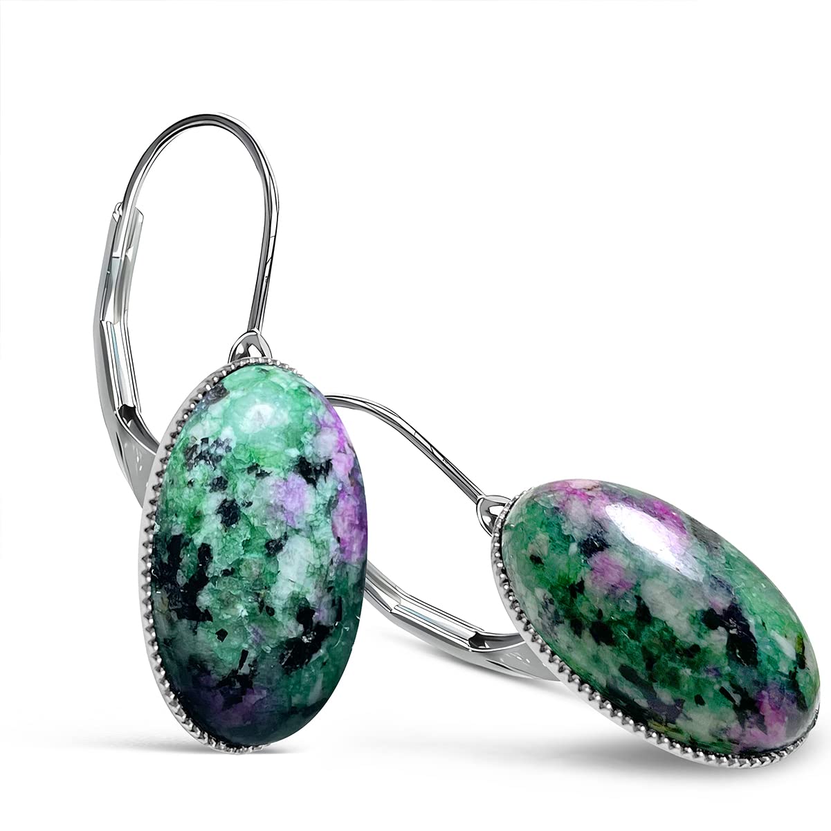 HQFJW Genuine Real Natural Epidote Quartz Stone Crystal Drop Earrings,Platinum Plated Silver Healing Oval Colorful Quartz Gemstone Boho Statement Drop Earrings for Women Girls (D_Epidote)