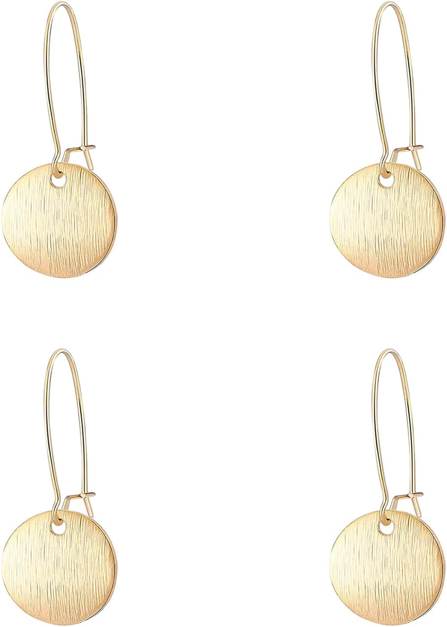 2 Pairs Gold Circle Disc Dangle Drop Earrings for Women Lightweight Small Round Hoop Statement Earrings Minimalist Jewelry for Women Gift for Her