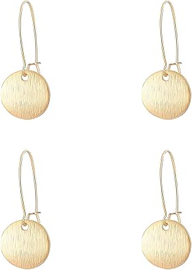 2 Pairs Gold Circle Disc Dangle Drop Earrings for Women Lightweight Small Round Hoop Statement Earrings Minimalist Jewelry for Women Gift for Her
