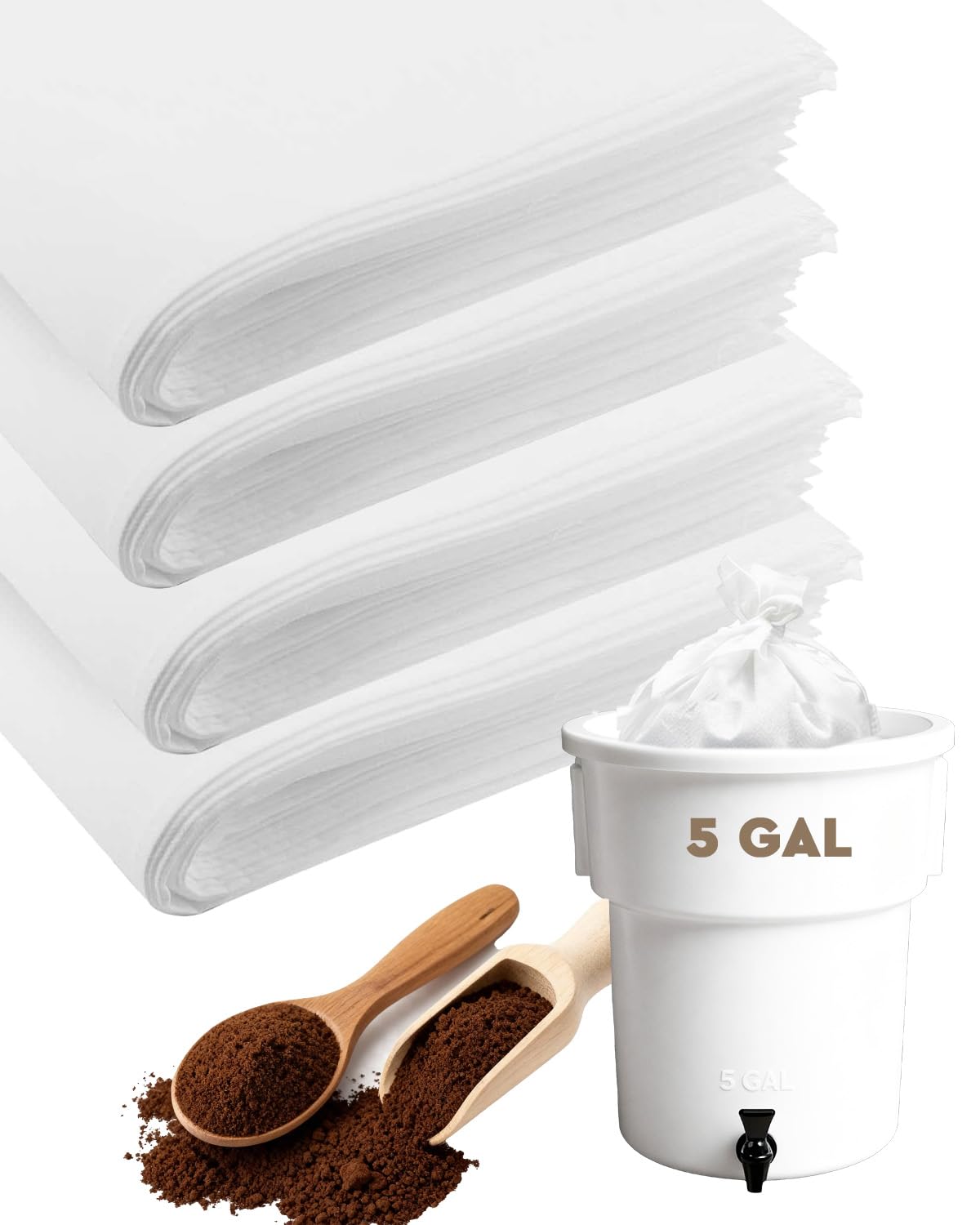 50 Pack 20" x 20" Cold Brew Coffee Filter Bags for Commercial and Home Use: Multi-Purpose Commercial Coffee Filters Compatible with 5-Gallon Systems to Brew Smooth Beverages and More