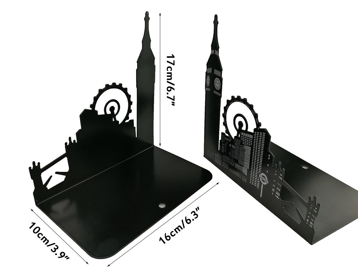 Big Ben And London Eye Bookends - Iron Metal Landmark Book Organizers For Office, Home, Or Library