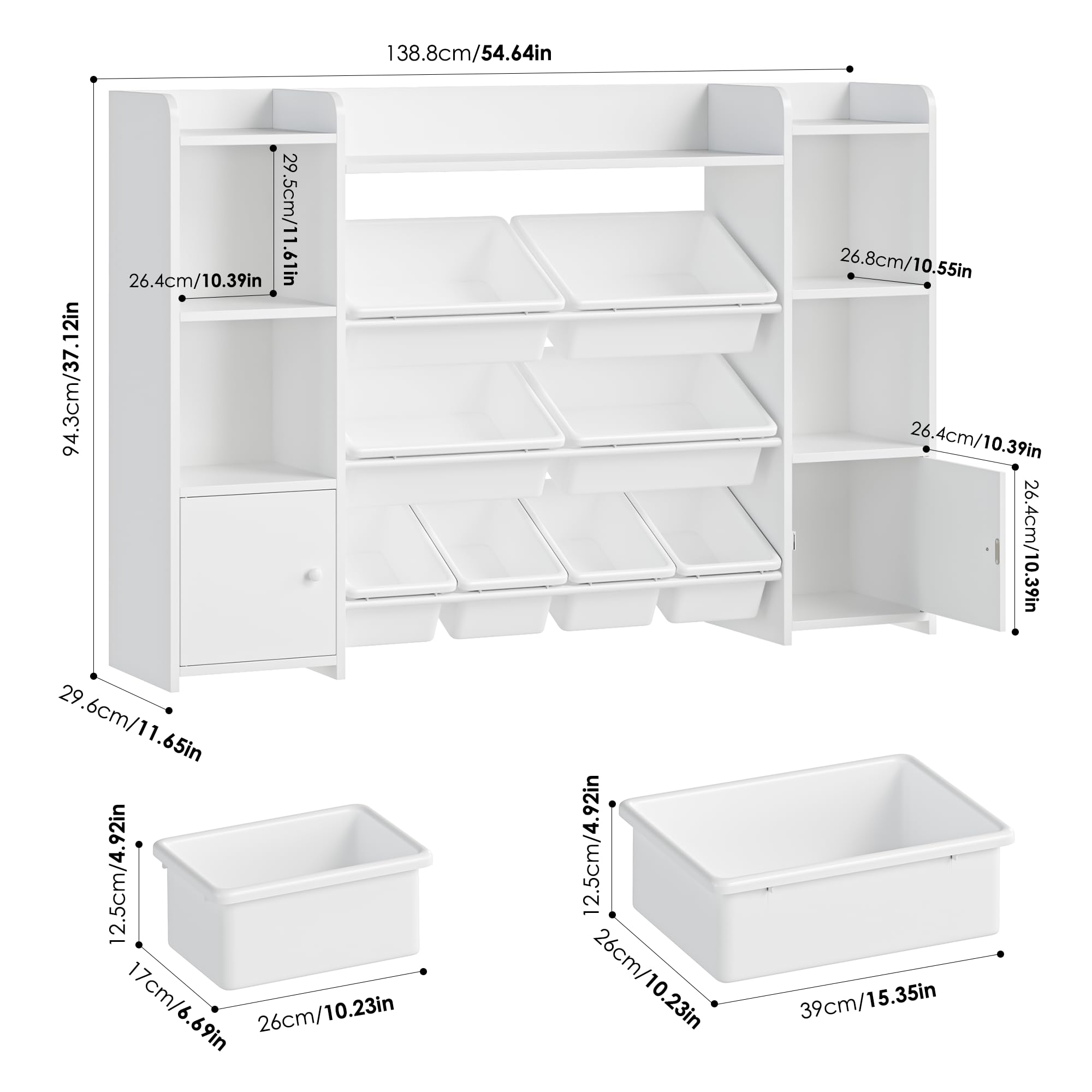 FOREHILL Kinderregal mit 8 Boxen Kinderschrank Holz Bücherregal für Kinder Aufbewahrungsbox Kinderzimmer Möbel mit Spielzeugkiste 138,8 x 94,3 x29,6 cm weiß