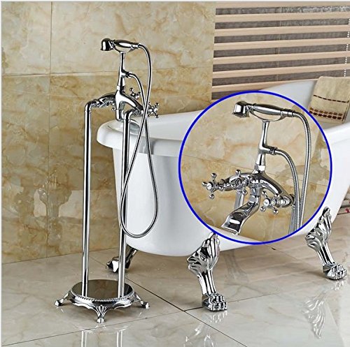 Robinet clawfoot tub filler chrome poli Gowe avec douchette style téléphone