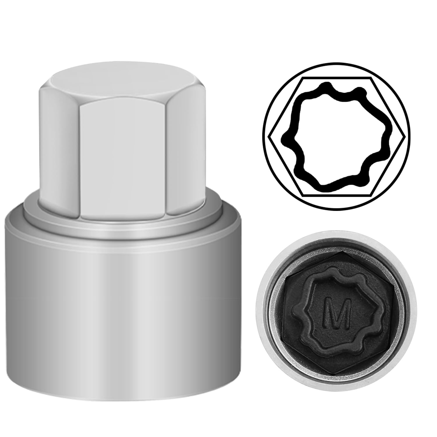 JEUCLEL M Wheel Locking Nut Key Compatible with Audi Series, (Socket OD 27mm - ID 25mm), Wheel Lock Nut Socket Adapter, Wheel Anti-Theft Lug Nut Removal Tool, Anti-Theft Screw Remover