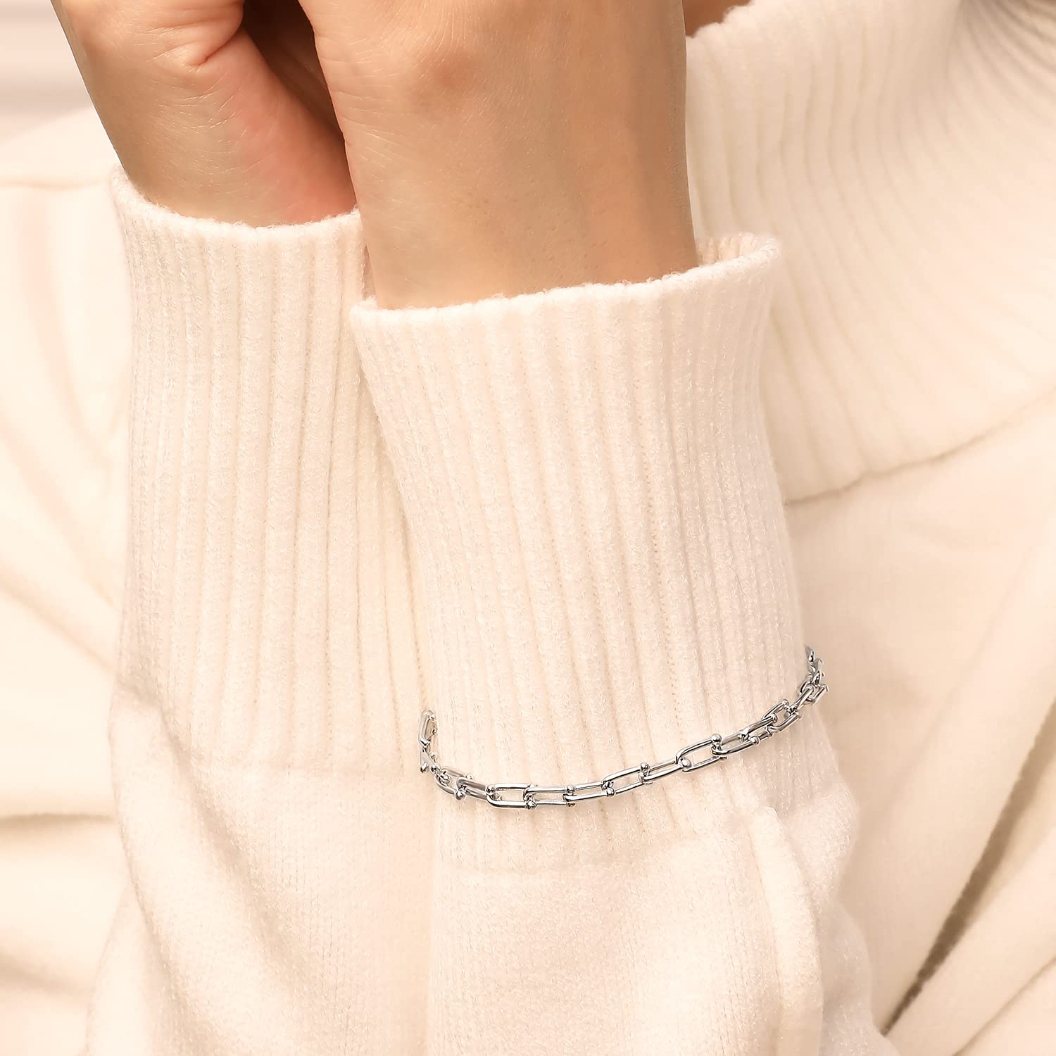 Meissa Bracciale a catena con graffetta in argento 925 Catena pieghettata d'oro fatta a mano Catena a graffetta Yello in oro puro riempita di brillantini Bracciale regolabile per donna, Oro