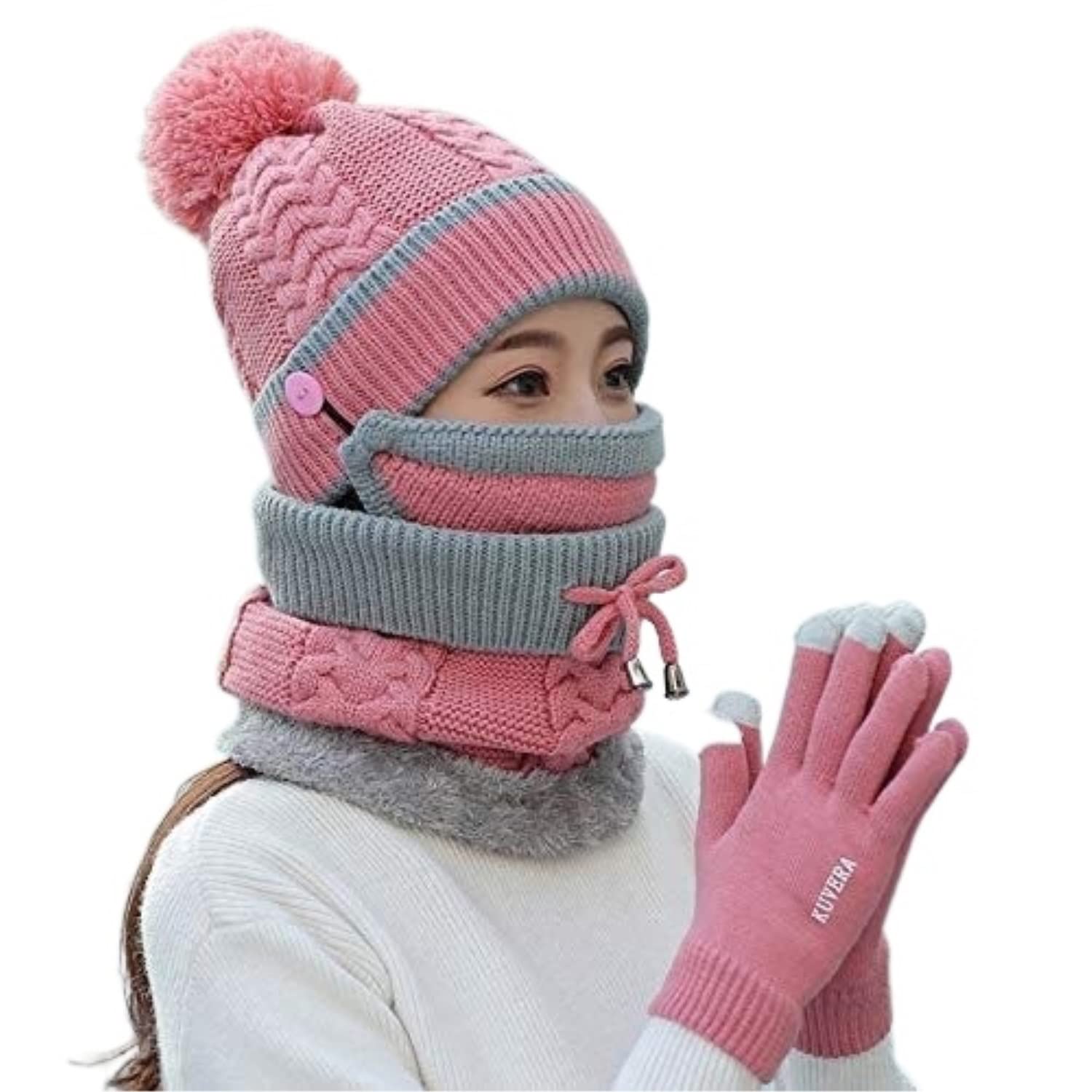 Gorro Invierno Sombrero Máscaras De Invierno Sombrero Bufanda, Gorro De Punto Para Mujer Calentador De Cuello Máscara De Esquí Térmica A Prueba De Viento Sombrero Invierno Moda